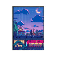 Affiche ville japonaise violette