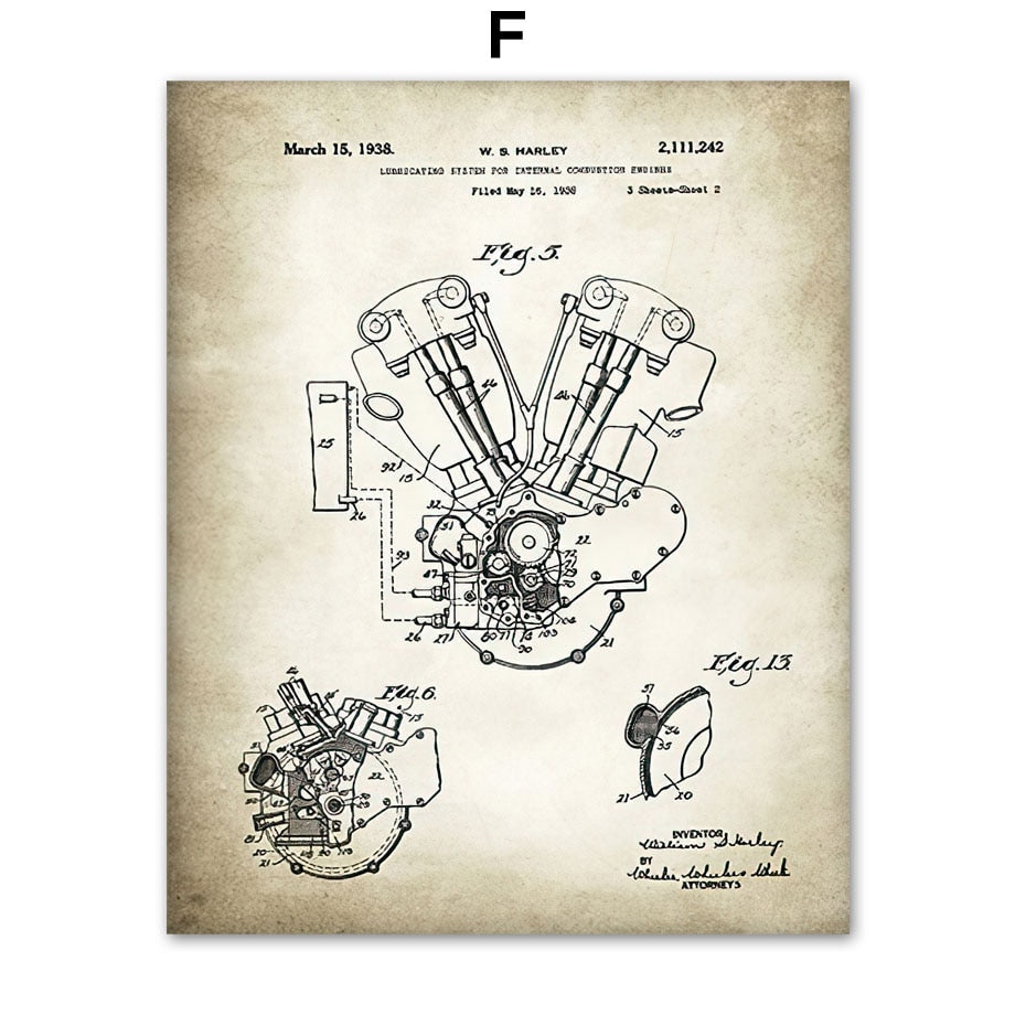 Affiche vintage moteur fond beige
