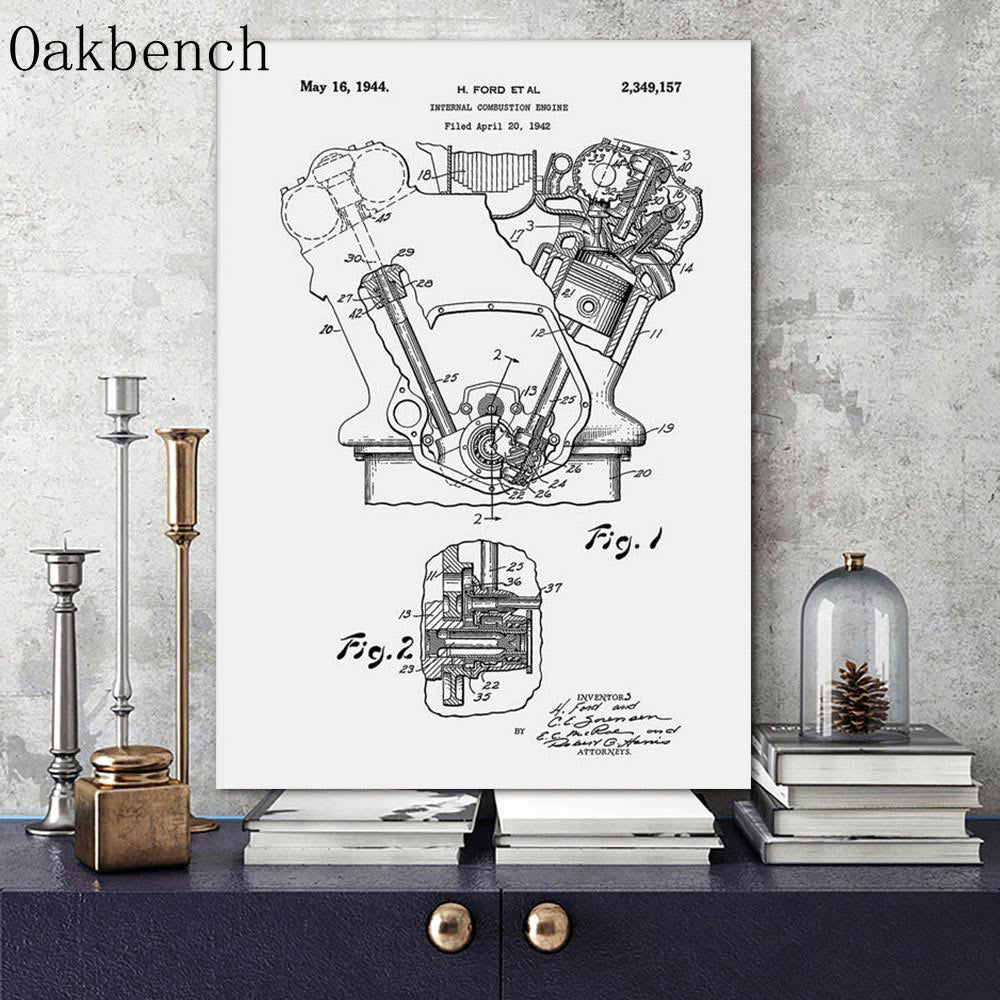 Affiche vintage moteur fond blanc