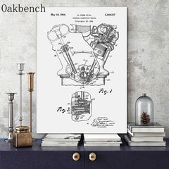 Affiche vintage moteur fond blanc