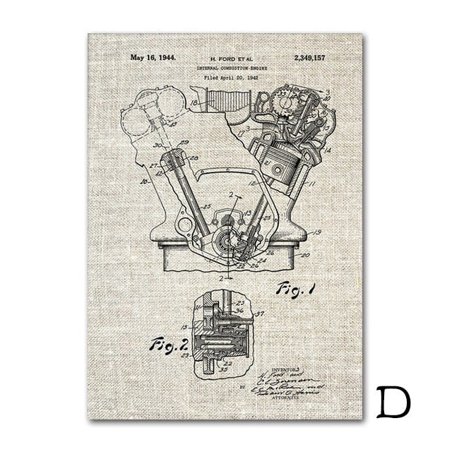 Affiche vintage moteur fond gris