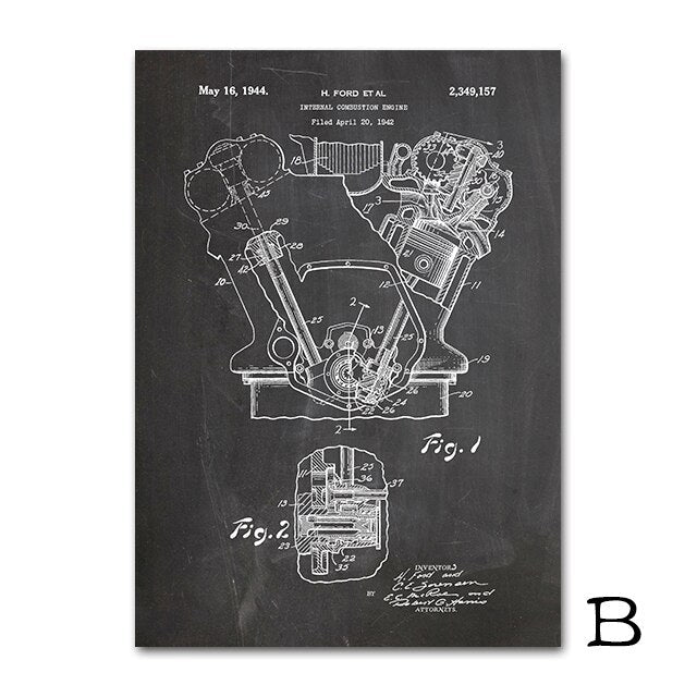 Affiche vintage moteur fond noir