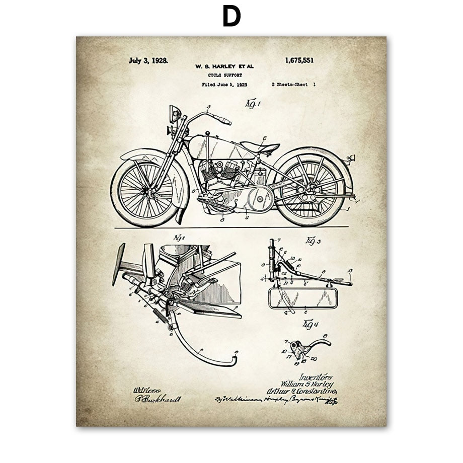 Affiche vintage moto fond beige