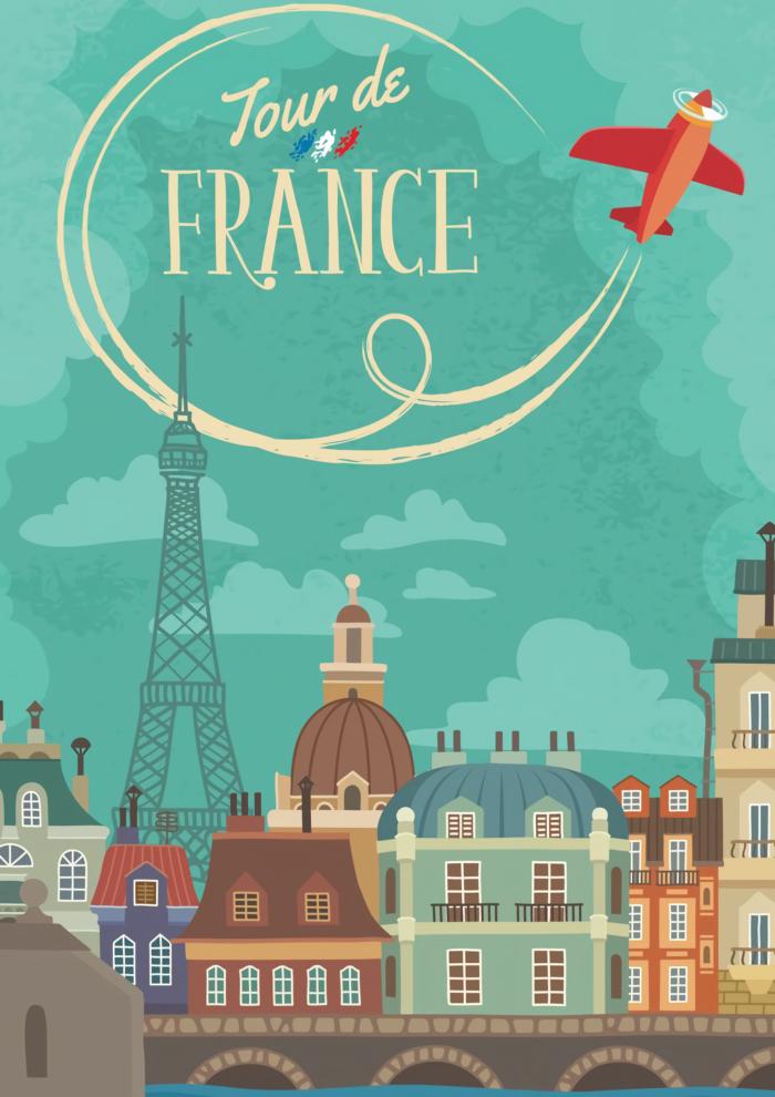 Affiche vintage tour de France avion