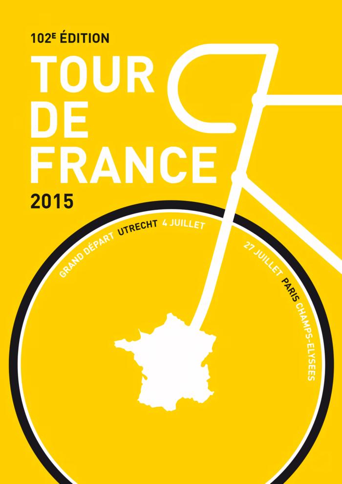 Affiche vintage vélo blanc fond jaune