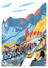 Affiche vintage vélo étape dans la montagne