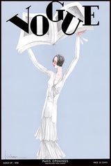 Affiche vintage vogue femme fond bleu