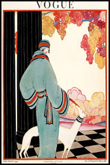 Affiche vintage vogue femme robe bleue