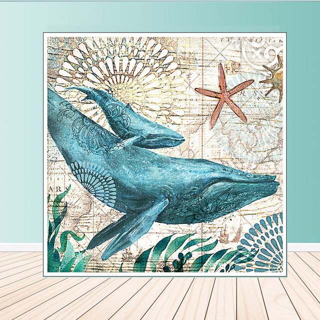 Cadre abstrait baleine bleue ciel