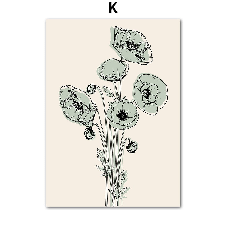 Cadre abstrait bouquet fleurs vertes