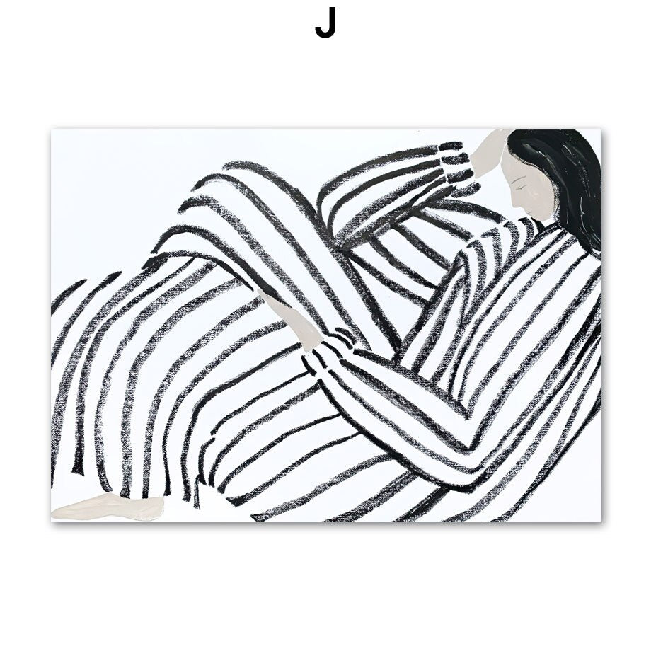 Cadre abstrait femme robe rayée