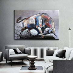 Cadre peinture taureau taches de peinture