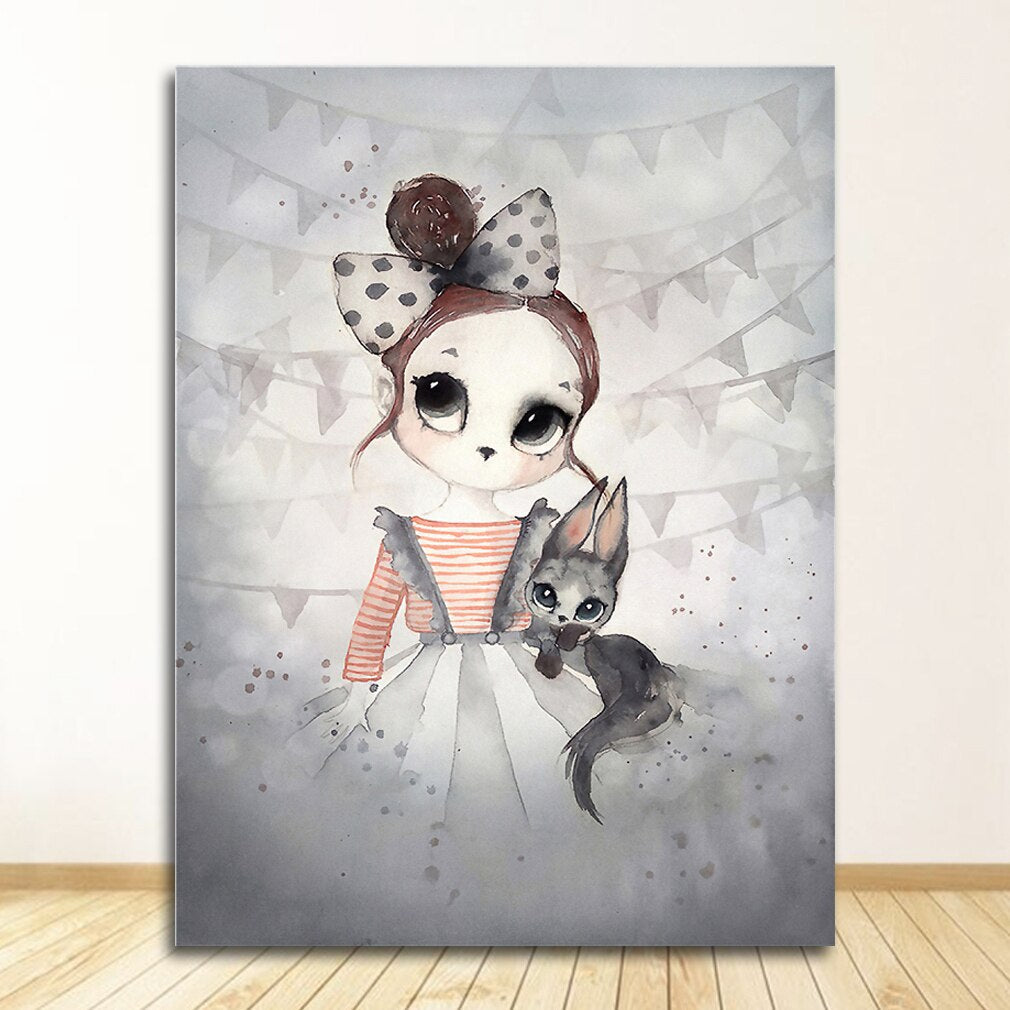 Tableau abstrait femme lapin