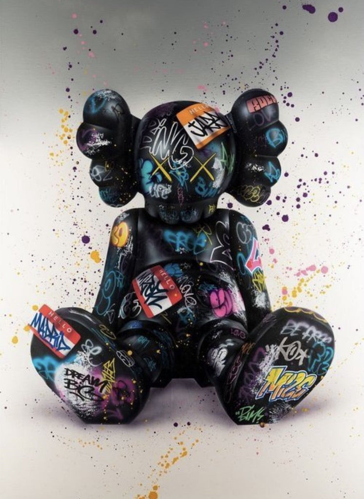 Tableau ourson noir graffiti