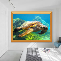 Tableau photo tortue algue verte