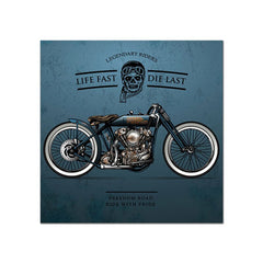 Tableau vintage moto fond bleu