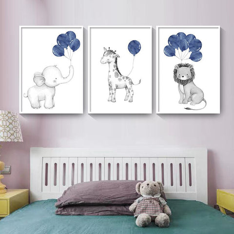 3 Affiches enfant animaux et ballons