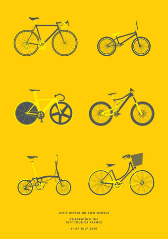 Affiche vintage fond jaune et vélos