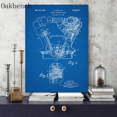Affiche vintage moteur fond bleu