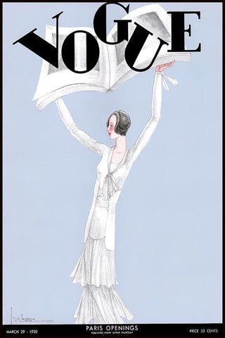 Affiche vintage vogue femme fond bleu