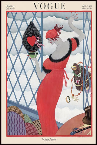 Affiche vintage vogue femme robe rouge