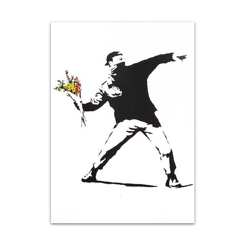 Cadre Banksy fleurs