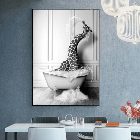 Cadre baignoire girafe noir et blanc