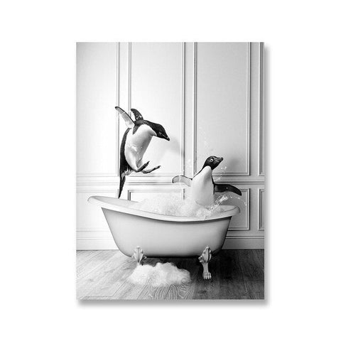 Cadre baignoire noir et blanc pingouin