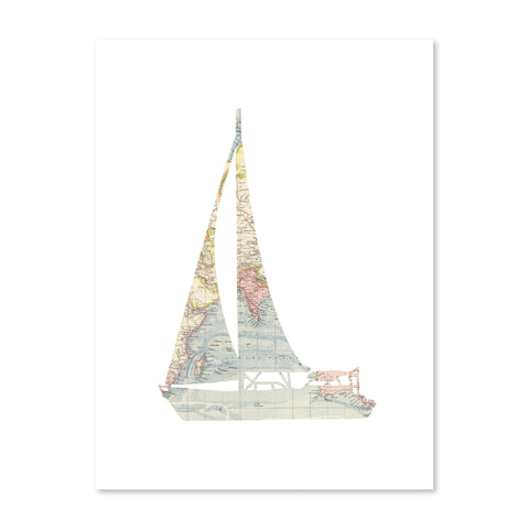 Cadre fond blanc bateau coloré