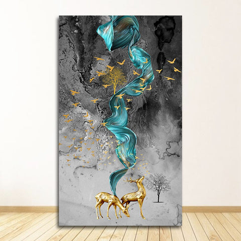 Tableau abstrait cerf en or