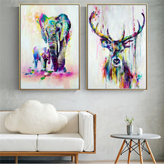 Tableau cerf et éléphant coloré