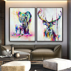 Tableau cerf et éléphant coloré