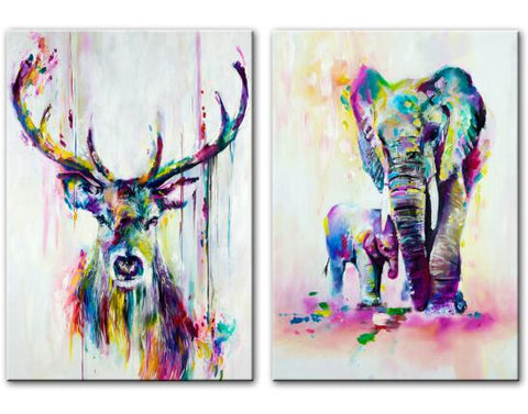 Tableau cerf et éléphant coloré