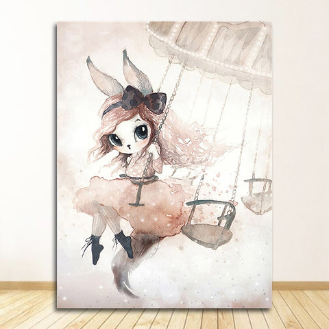 Tableau dessin animé femme lapin