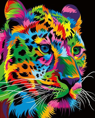 Tableau peinture léopard coloré