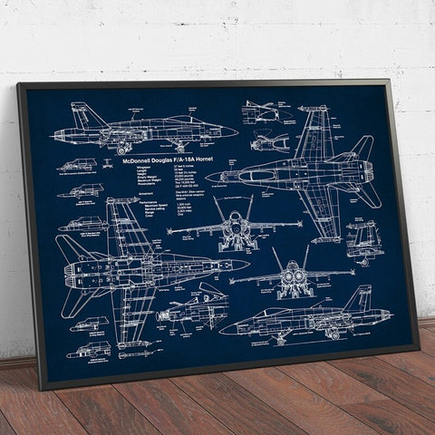 Tableau retro bleu foncé avion