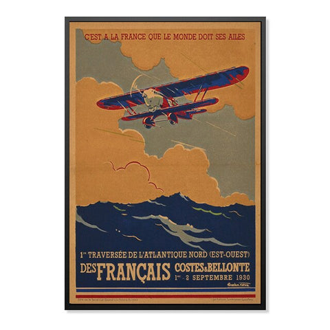 Tableau vintage avion fond orange