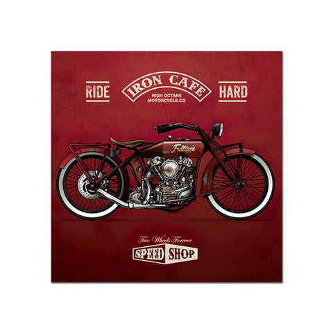 Tableau vintage moto fond rouge