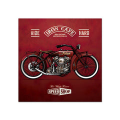 Tableau vintage moto fond rouge