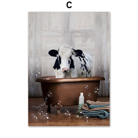 tableau baignoire vache blanche et noire