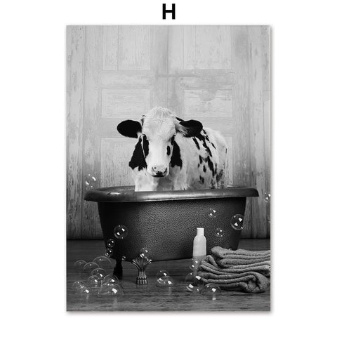 tableau baignoire vache marrante